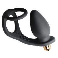 Rocks Off 7 Speed ROZen Cockring And Anal Plug Black