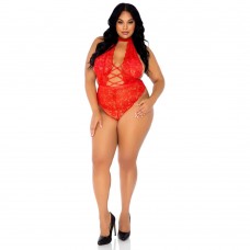 Leg Avenue Floral Lace Crotchless Teddy Red UK 18 to 22