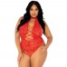 Leg Avenue Floral Lace Crotchless Teddy Red UK 18 to 22