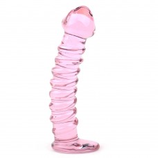 Textured Pink Glass Dildo